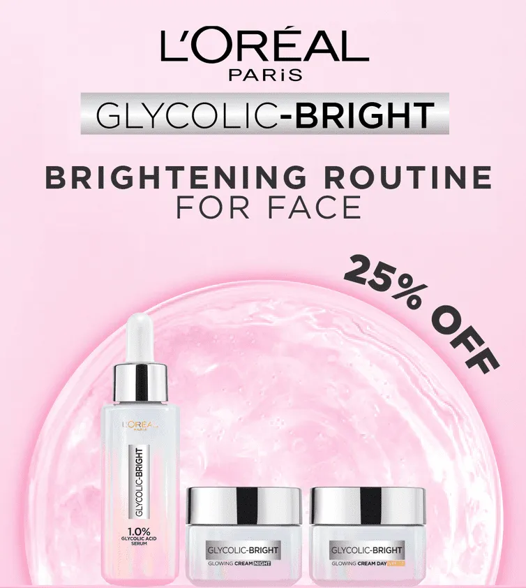 Glycolic Bright Glowing Day Cream SPF 17, Night Cream & Face Serum Trio