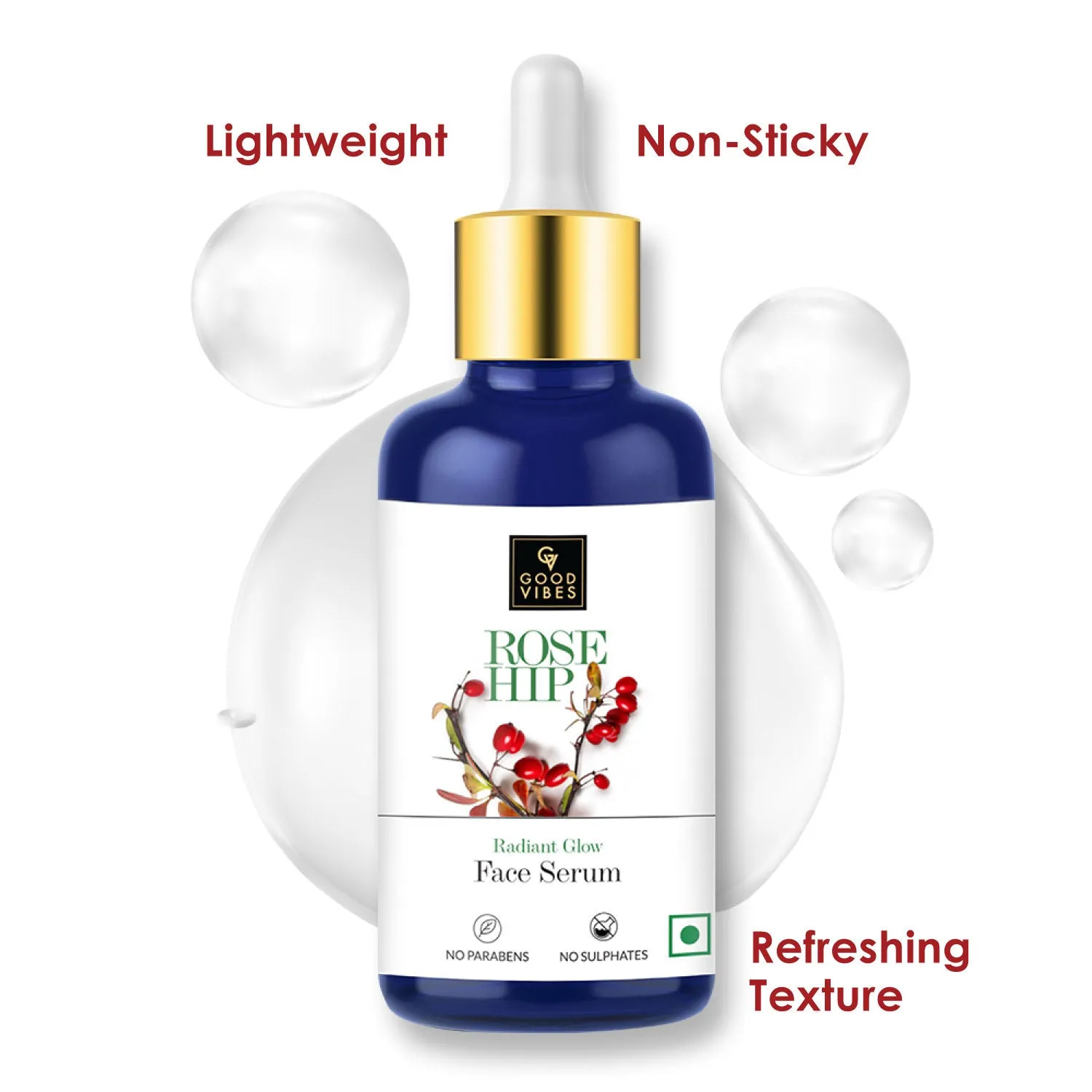 Good Vibes Rosehip Radiant Glow Face Serum | Light, Non-Sticky, Brightening | With Vitamin E | No Parabens, No Sulphates, No Animal Testing (30 ml)