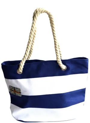 OCTAVE Ladies Summer Beach Tote Handbag - Striped Design - Blue & White