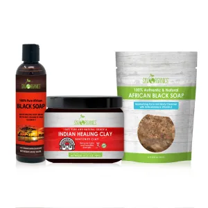 Sky Organics Clarify   Cleanse Set: Indian Healing Clay Mask, African Black Soap Body Wash, and Raw African Black Soap Bar 1 ea